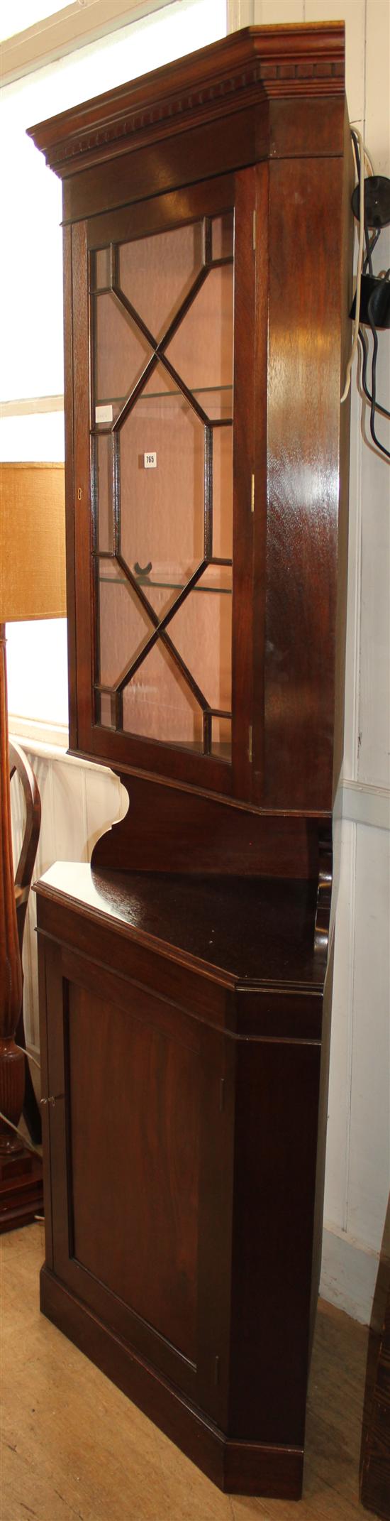 Early 20th century mahogany glazed floor standing corner cabinet
